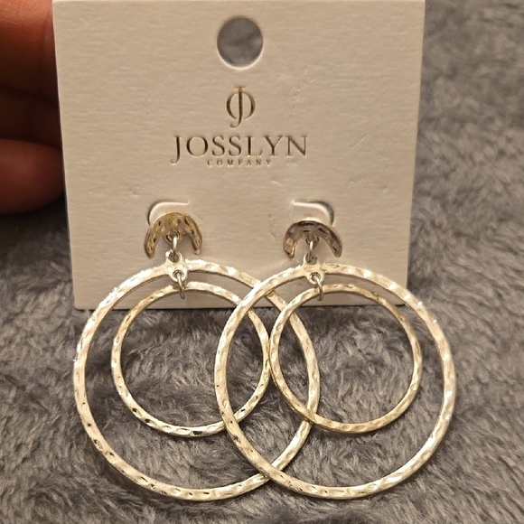Silver Double Hoop Textured Earrings - Picture 3 of 3